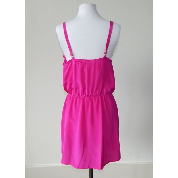 AVENUE A NYC Vibrant Magenta Pink Barbiecore Silk Lolita Sun Dress size Large - Picture 4 of 5